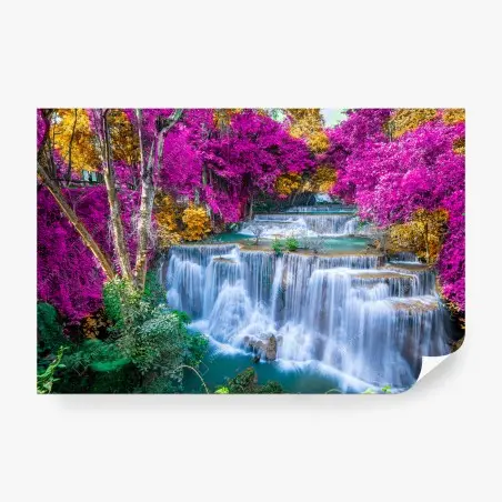 Wall mural vivid purple waterfall cascade in lush forest • Wallissimo®