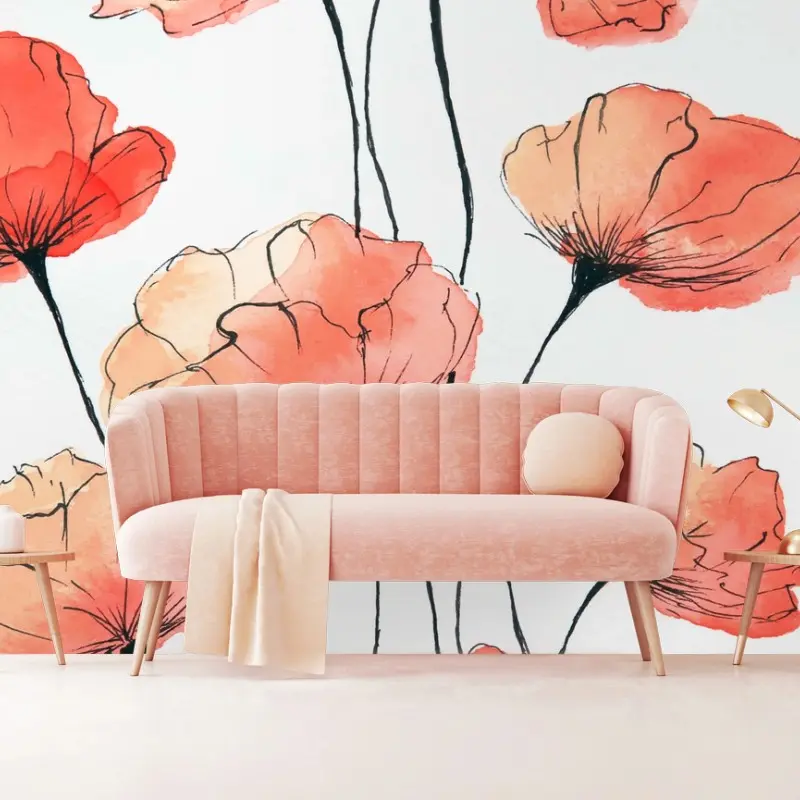 Wall mural delicate watercolor poppies