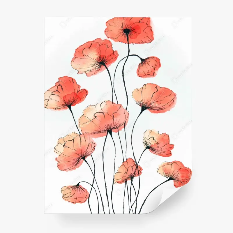 Wall mural delicate watercolor poppies
