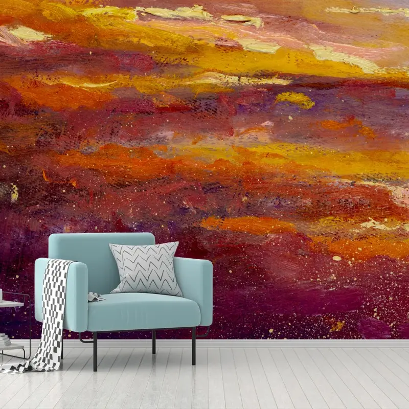 Wall mural golden violet sunset sky