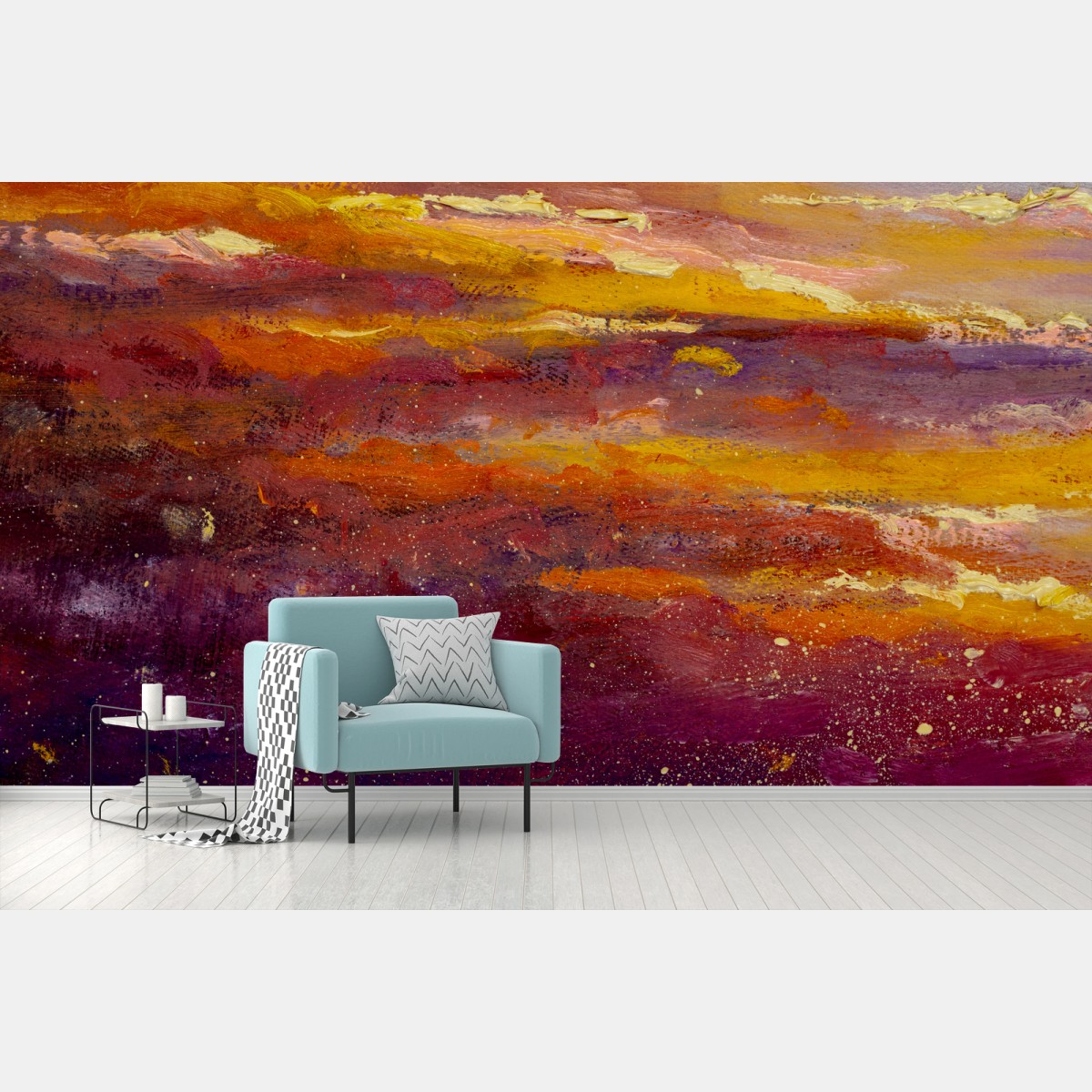 Wall mural golden violet sunset sky • Wallissimo®