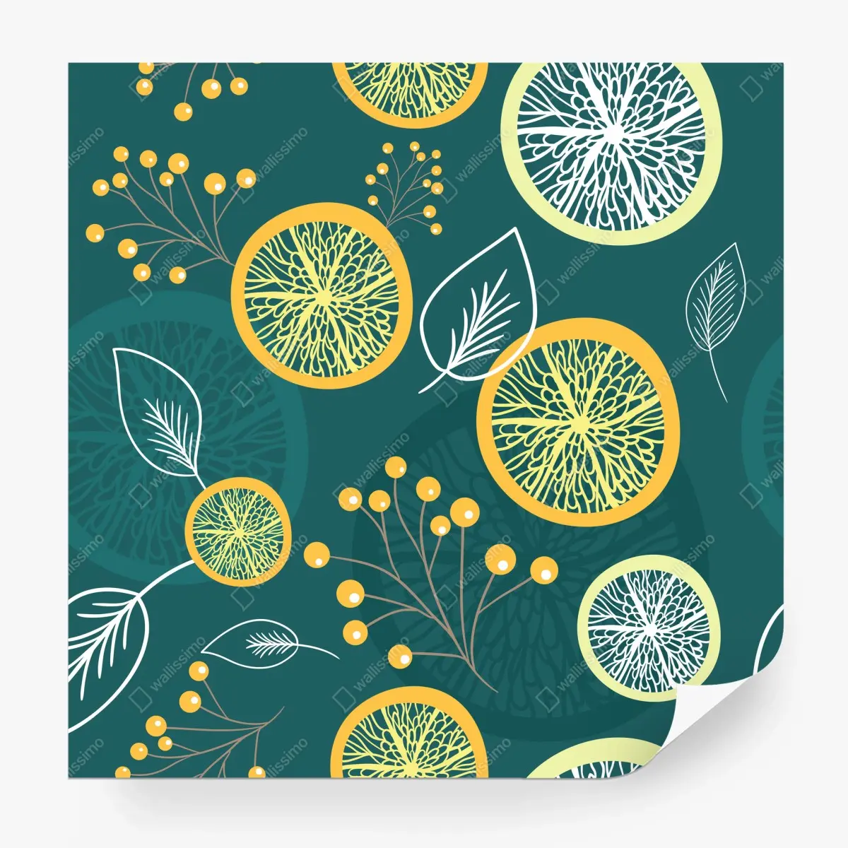Wall mural teal botanical citrus pattern • Wallissimo®