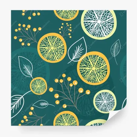 Wall mural teal botanical citrus pattern • Wallissimo®
