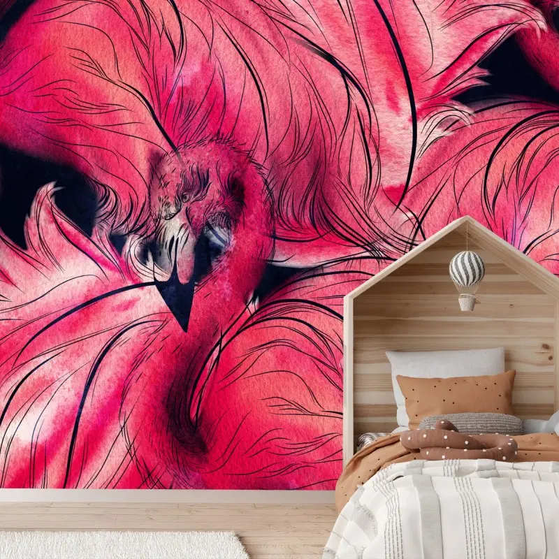 Wall mural pink flamingo watercolor pattern