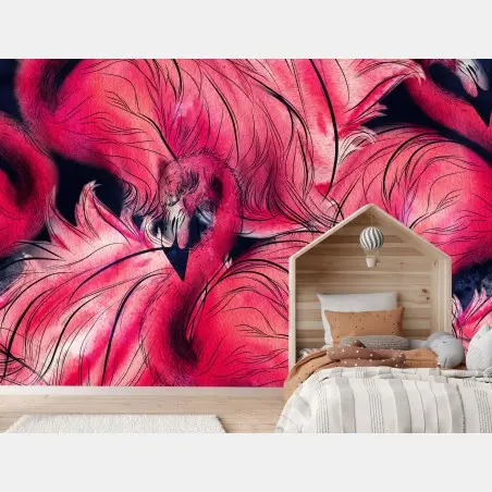 Wall mural pink flamingo watercolor pattern • Wallissimo®