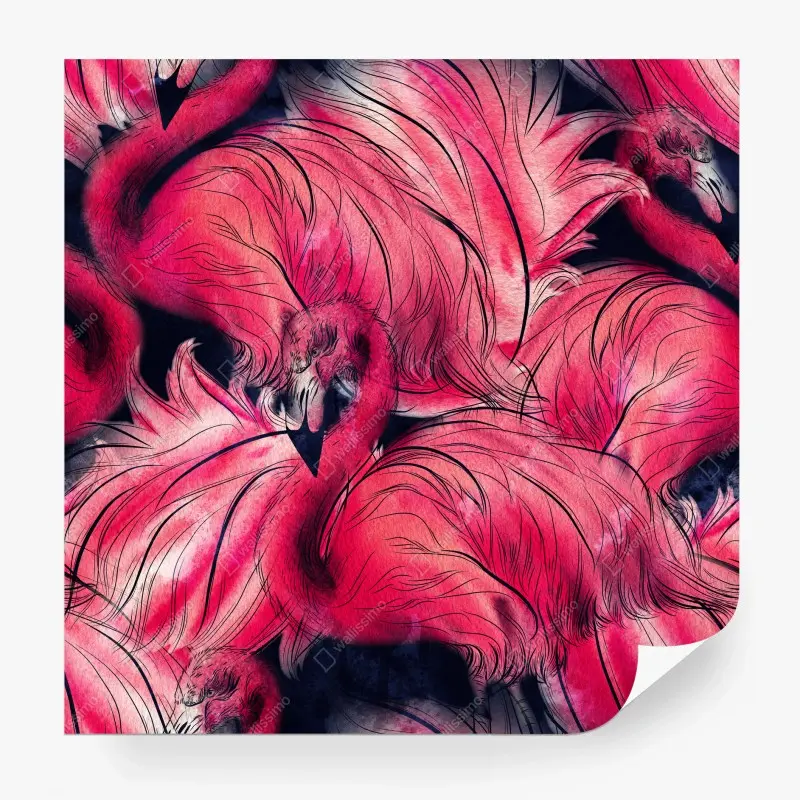 Wall mural pink flamingo watercolor pattern