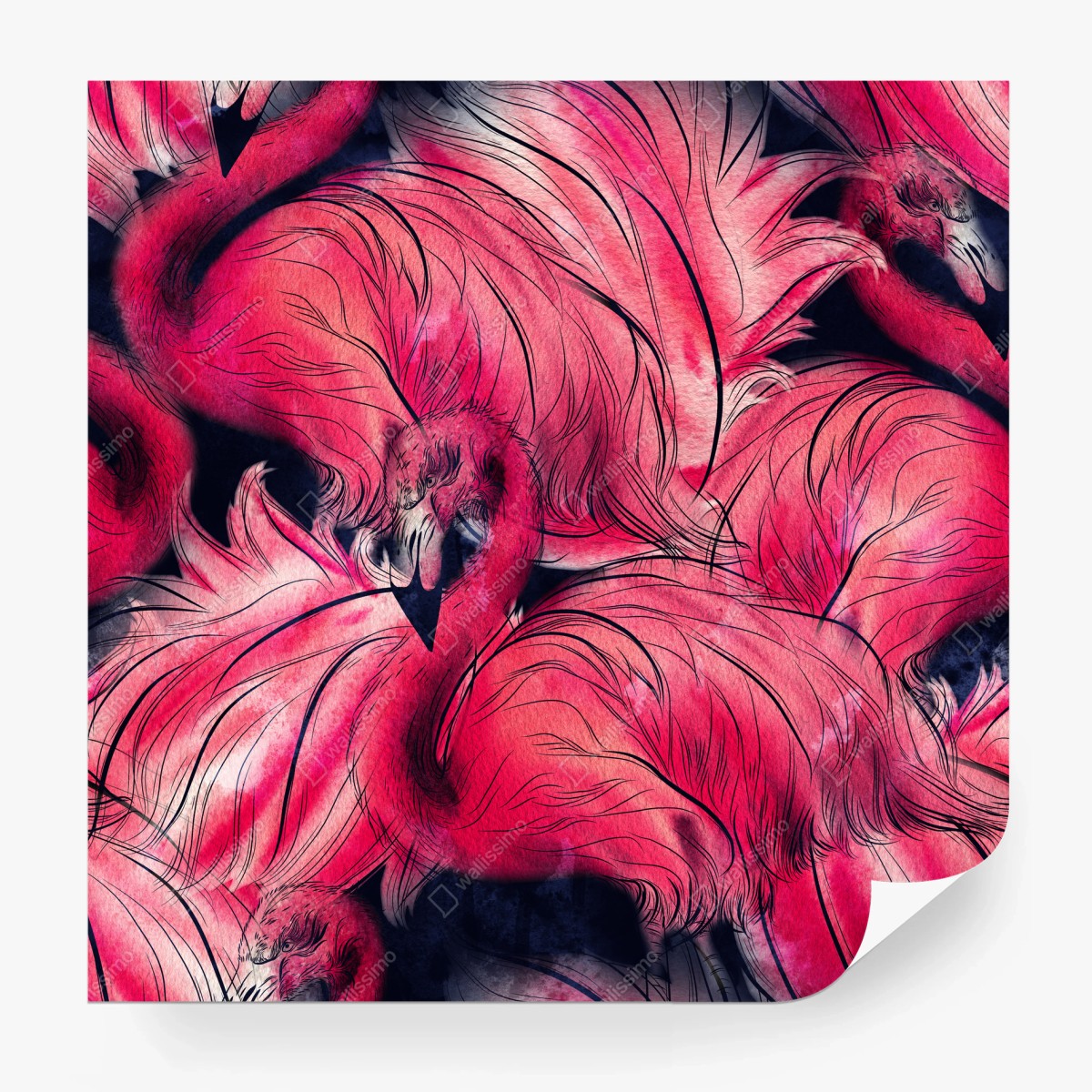 Wall mural pink flamingo watercolor pattern • Wallissimo®