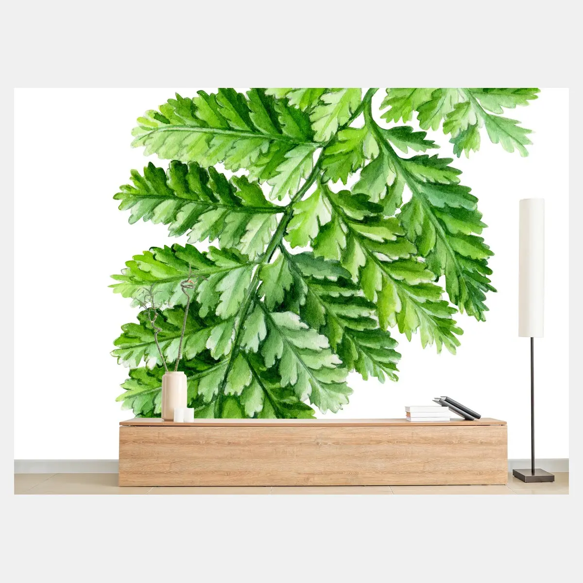 Wall mural delicate watercolor fern leaf • Wallissimo®
