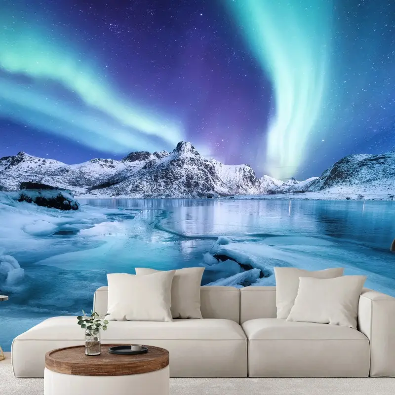 Wall mural aurora over Lofoten mountains, Norway