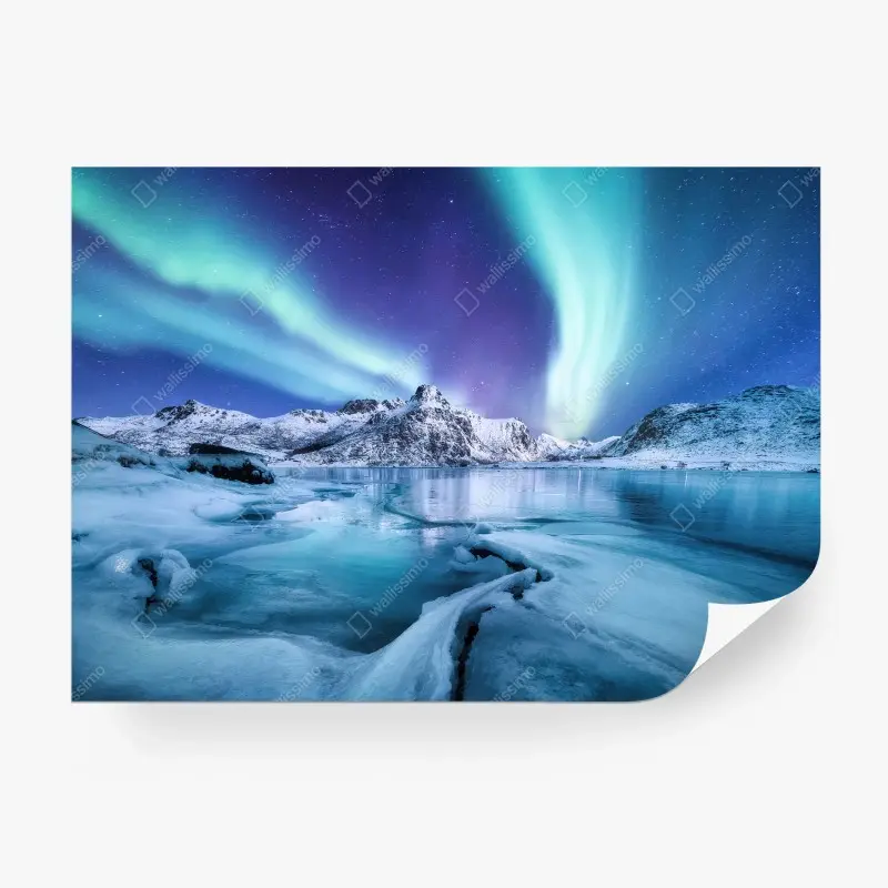 Wall mural aurora over Lofoten mountains, Norway
