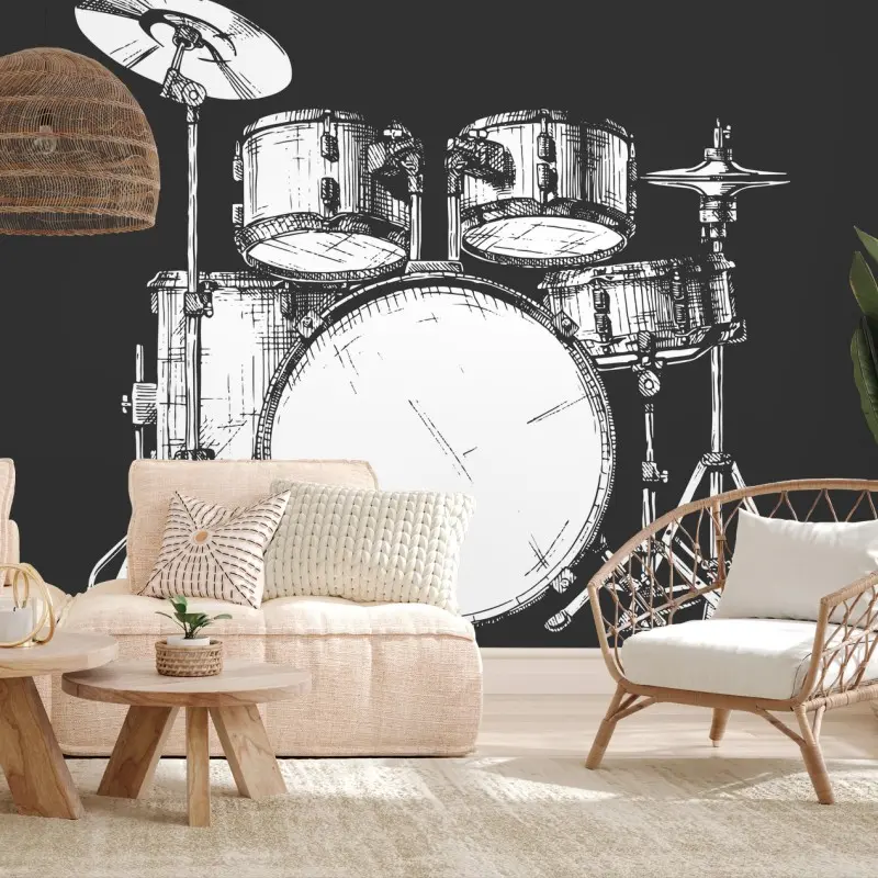 Wall mural hand-drawn drum kit illustration