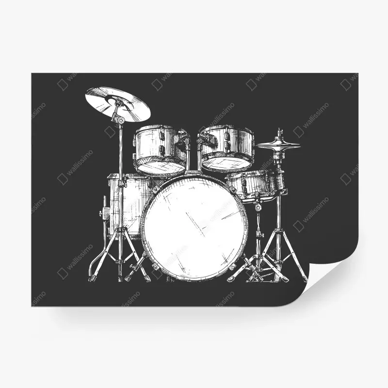 Wall mural hand-drawn drum kit illustration