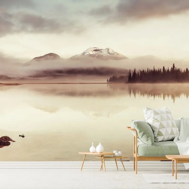 Wall mural serene morning lake reflection in Oregon