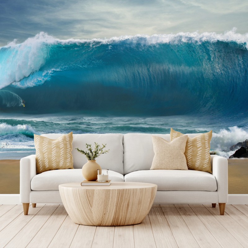 Wall mural towering turquoise wave with lighthouse
