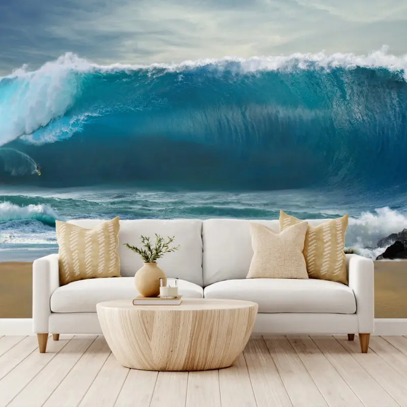 Wall mural towering turquoise wave with lighthouse