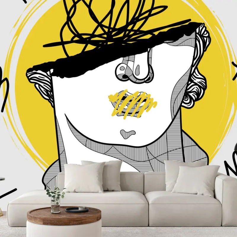 Wall mural modern graffiti bust with yellow halo