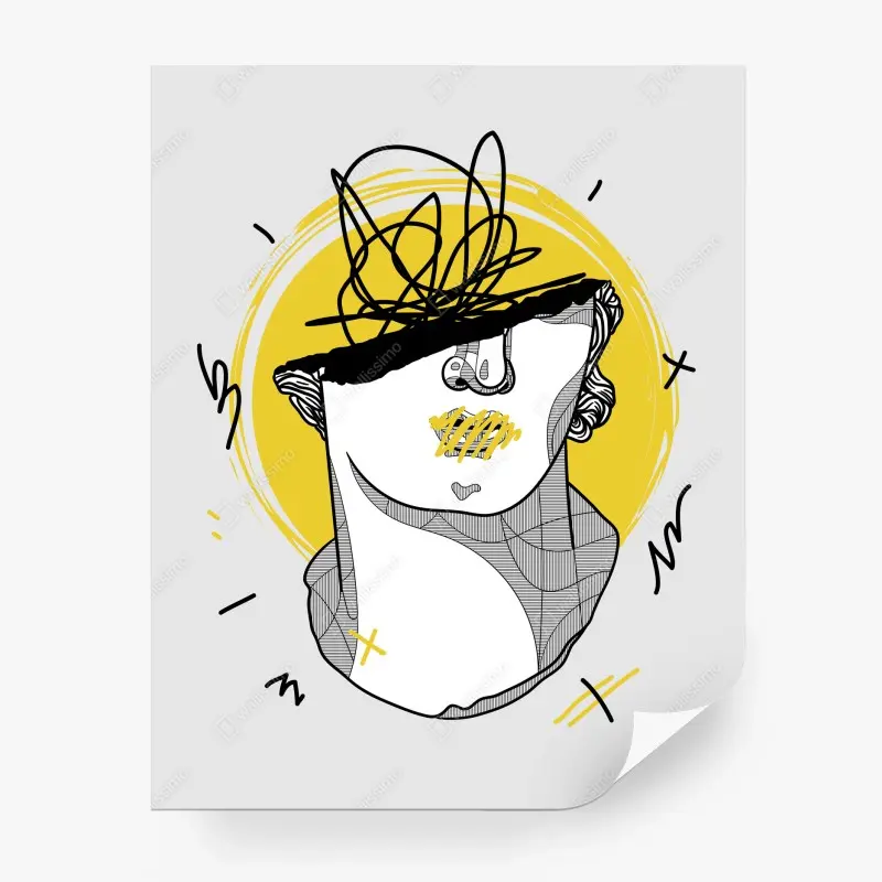 Wall mural modern graffiti bust with yellow halo