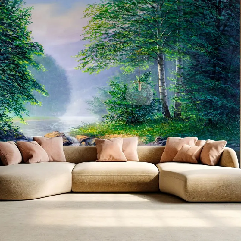 Wall mural serene summer forest waterfall landscape