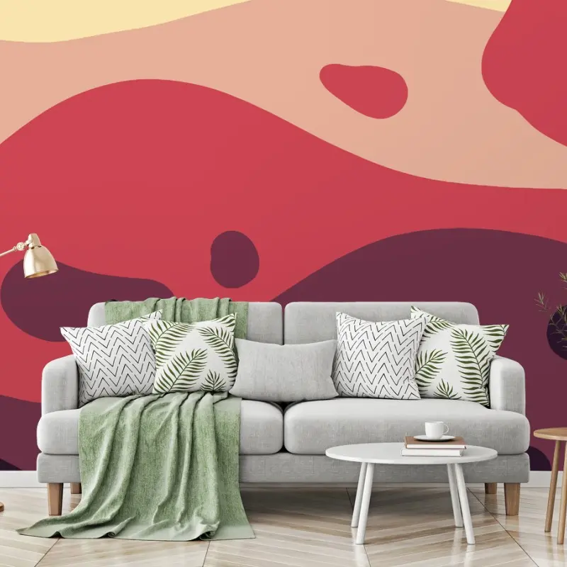 Wall mural minimal abstract wavy landscape in warm tones