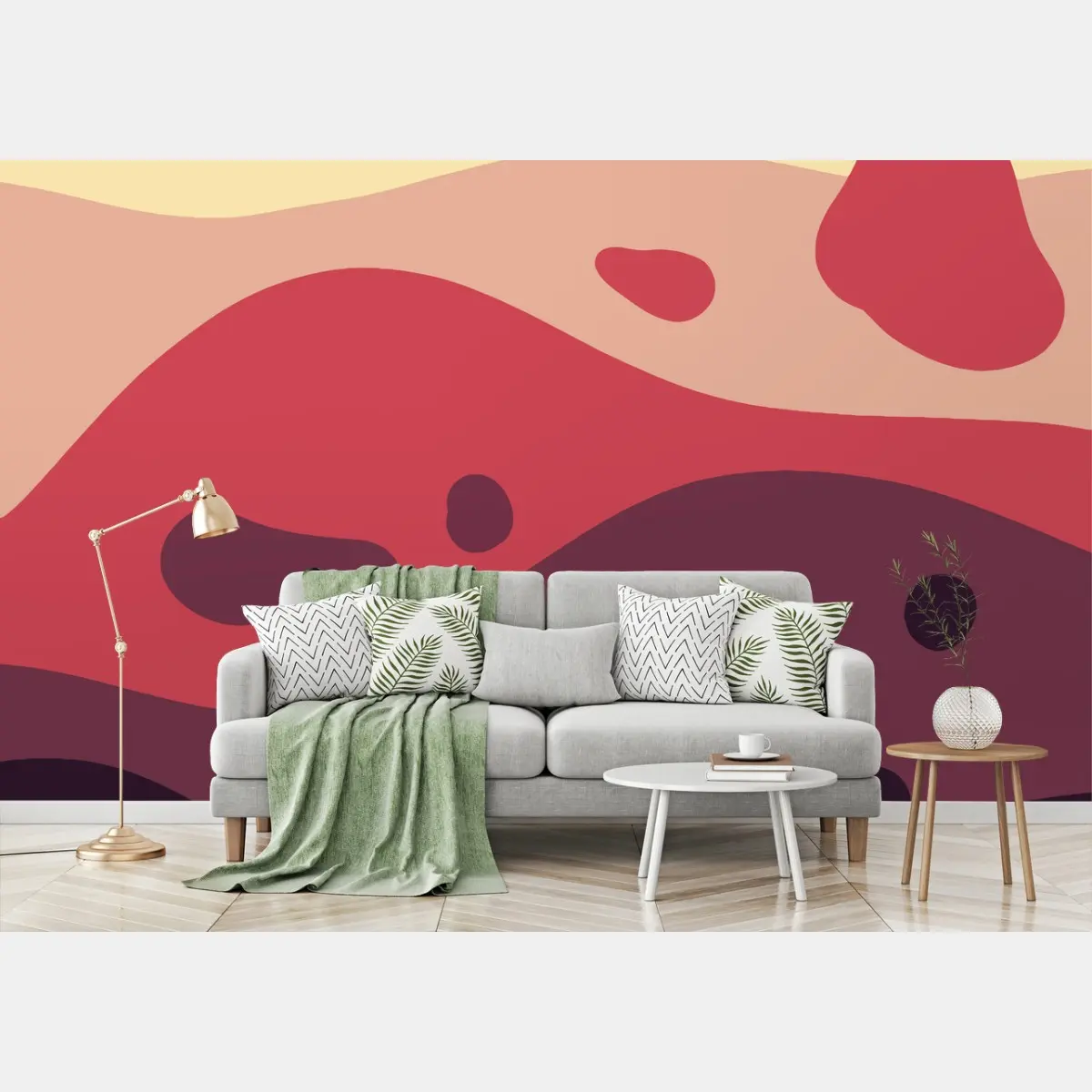 Wall mural minimal abstract wavy landscape in warm tones • Wallissimo®