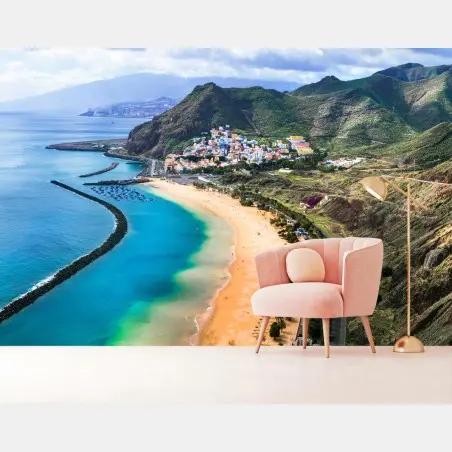 Wall mural turquoise bay coastal panorama • Wallissimo®