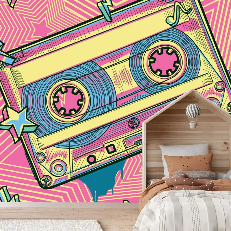 Wall mural retro cassette pop art design