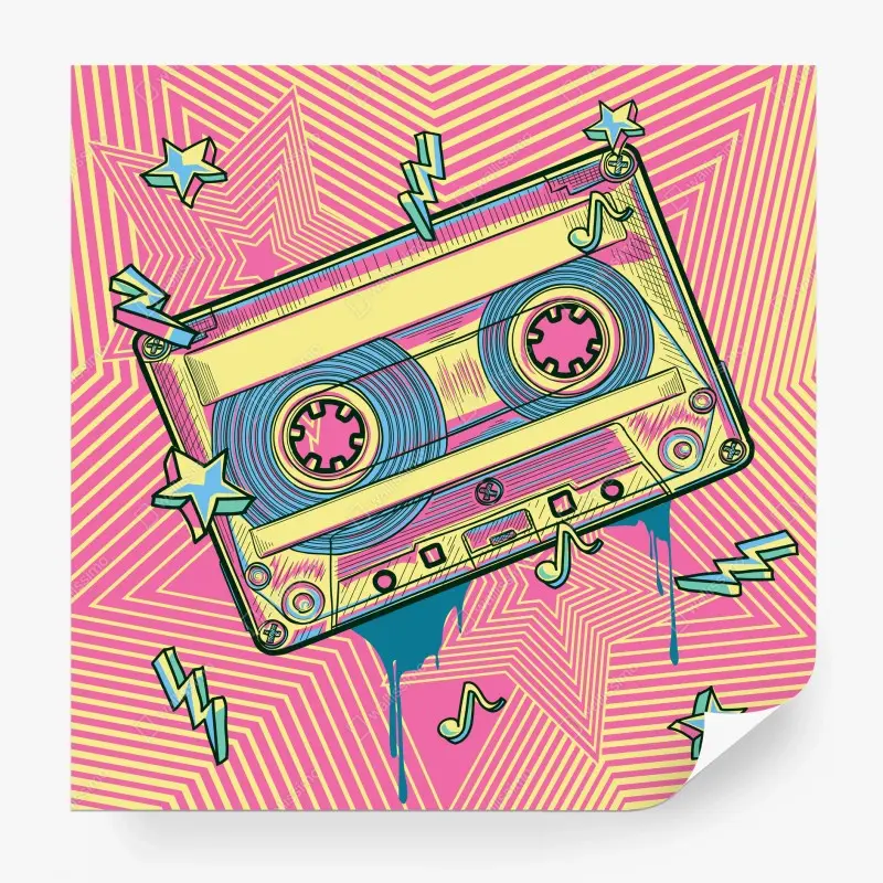 Wall mural retro cassette pop art design