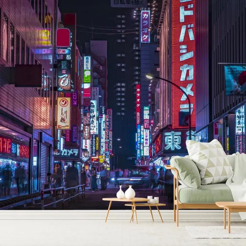 Wall mural neon-lit Tokyo street at night