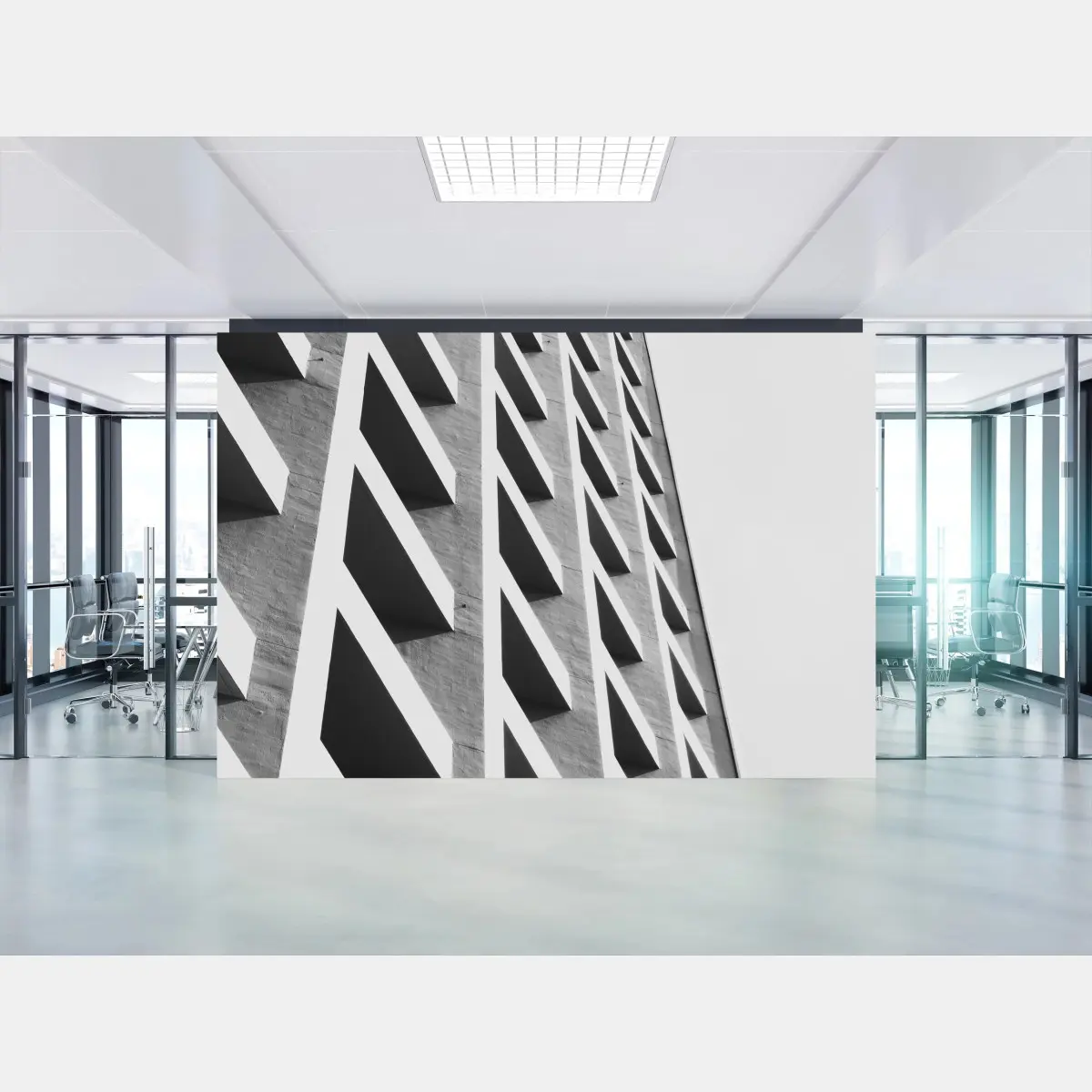 Wall mural geometric facade in grayscale • Wallissimo®