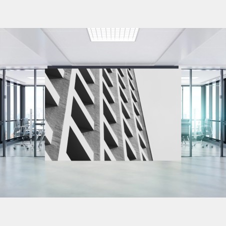 Wall mural geometric facade in grayscale • Wallissimo®
