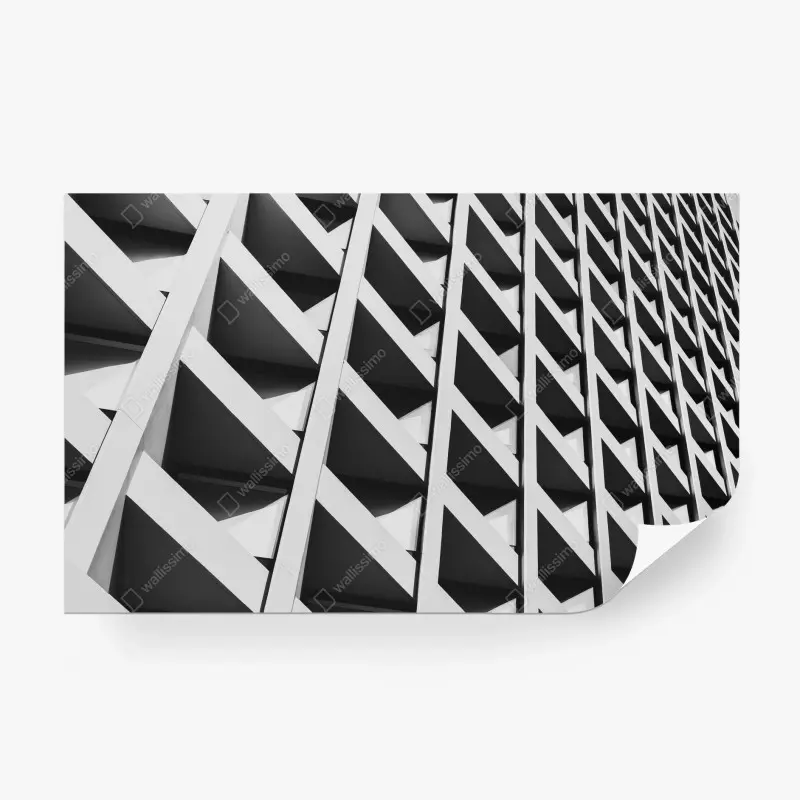 Wall mural geometric building facade in black and white