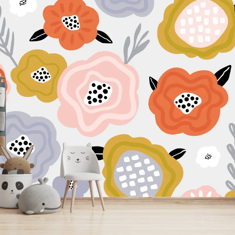Wall mural playful pastel floral pattern