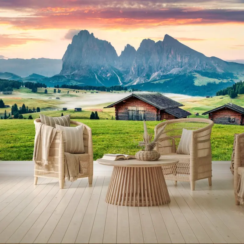 Wall mural sunrise over Seiser Alm, Dolomites