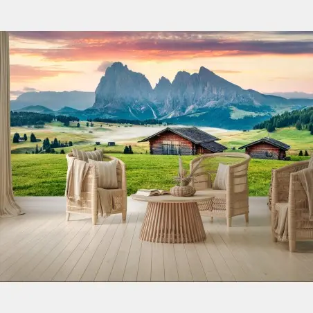 Wall mural sunrise over Seiser Alm, Dolomites • Wallissimo®