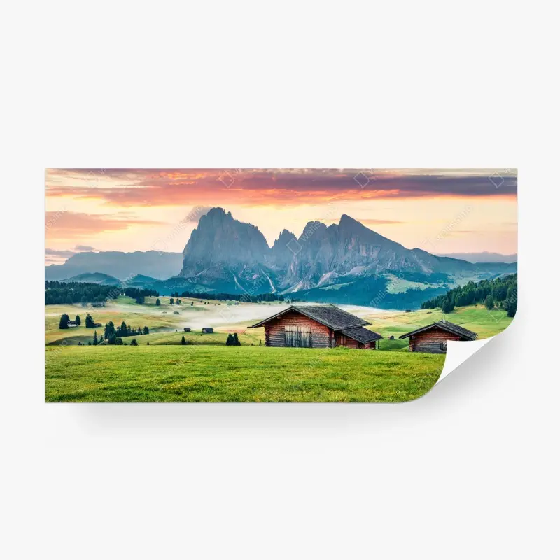 Wall mural sunrise over Seiser Alm, Dolomites