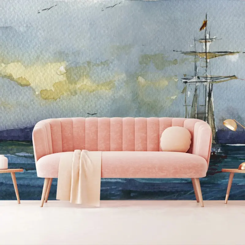 Wall mural sailing ship watercolor seascape