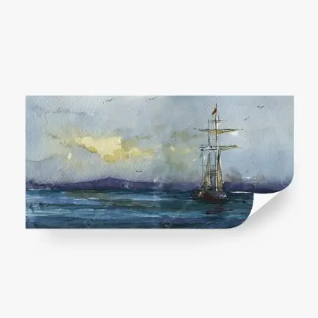 Wall mural sailing ship watercolor seascape • Wallissimo®