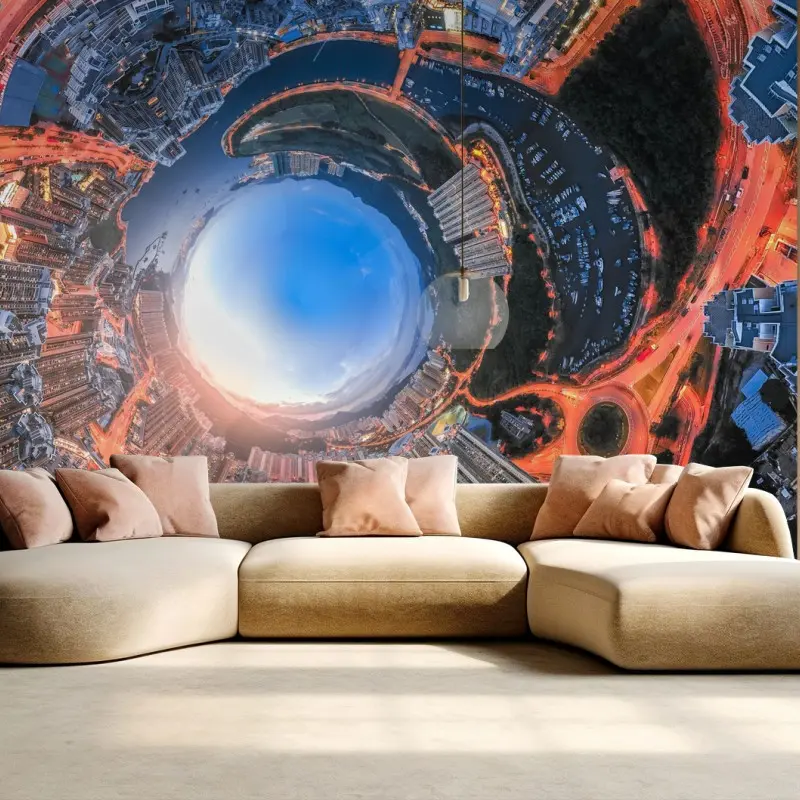 Wall mural tiny planet cityscape at dusk