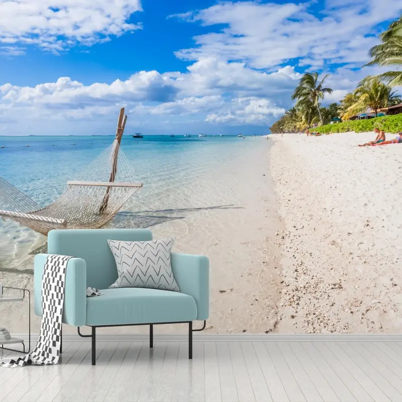Wall mural tropical hammock on white sand beach