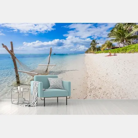 Wall mural tropical hammock on white sand beach • Wallissimo®