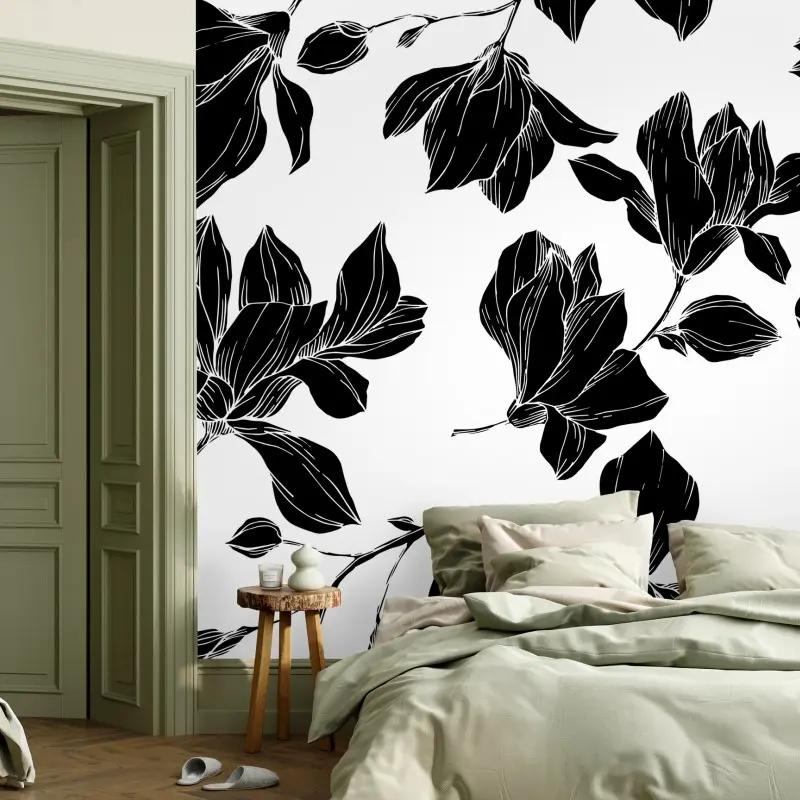 Wall mural monochrome floral silhouette pattern
