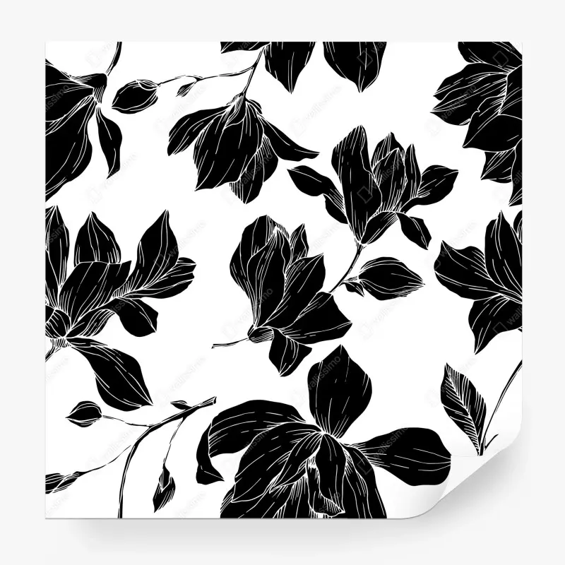 Wall mural monochrome floral silhouette pattern