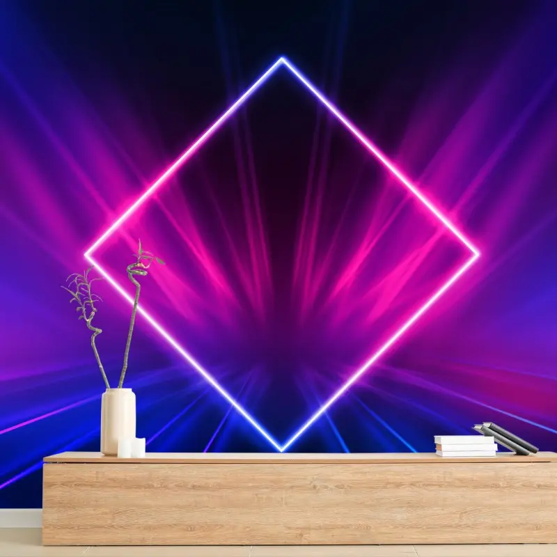 Wall mural neon diamond glow - abstract geometric art