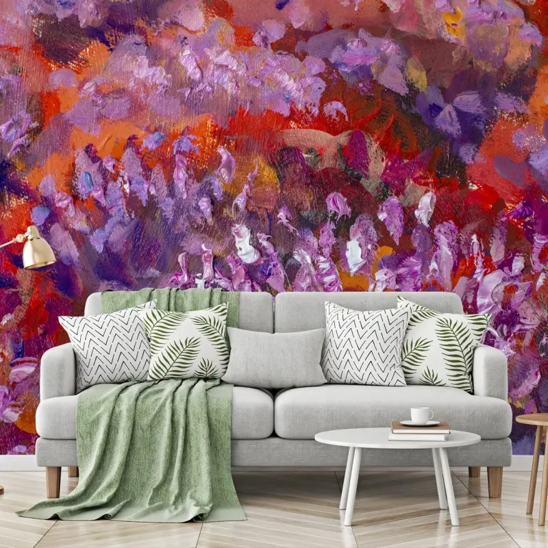 Wall mural lavender impressionist abstract flowers