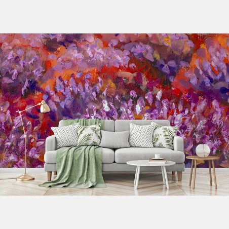 Wall mural lavender impressionist abstract flowers • Wallissimo®