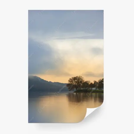Wall mural misty sunrise over Coniston Water • Wallissimo®