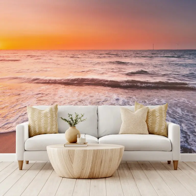 Wall mural sunset over Zeeland coastline