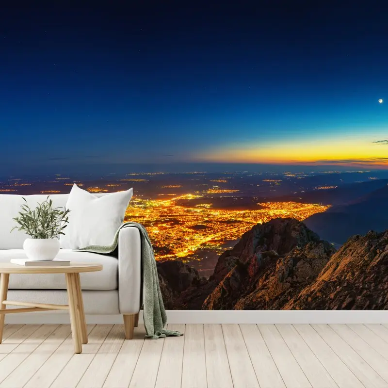 Wall mural night panorama over Sliven city lights