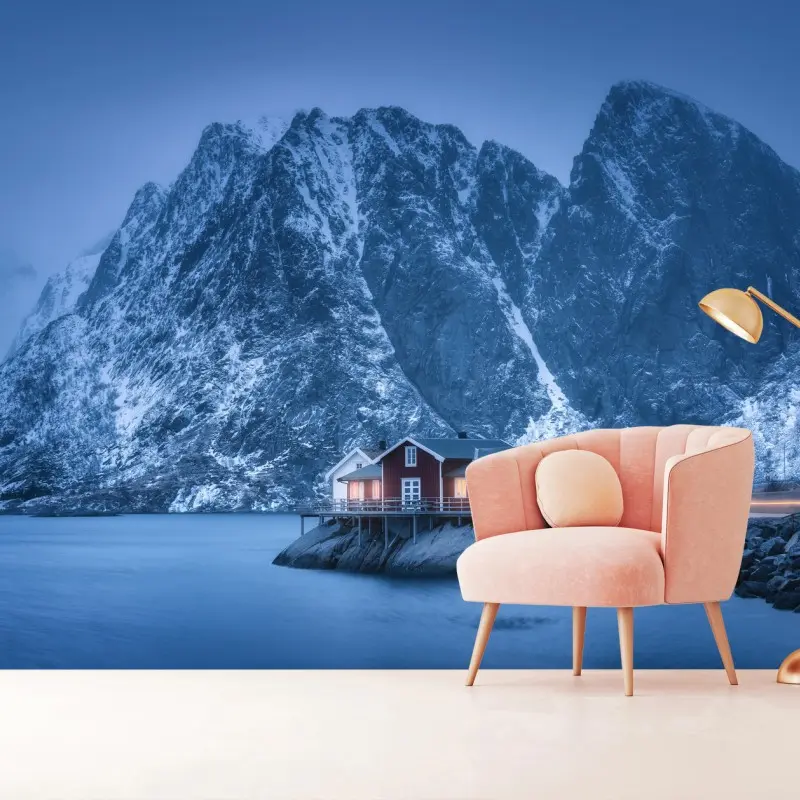 Wall mural tranquil mountain cabin at blue hour