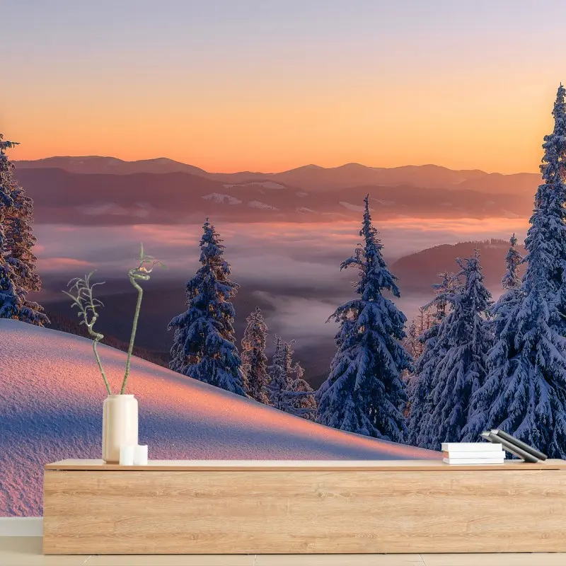 Wall mural snowy mountain sunrise